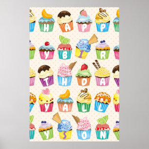 Cupcakes Happy Birthday Add Your Name Cute Goodies Poster