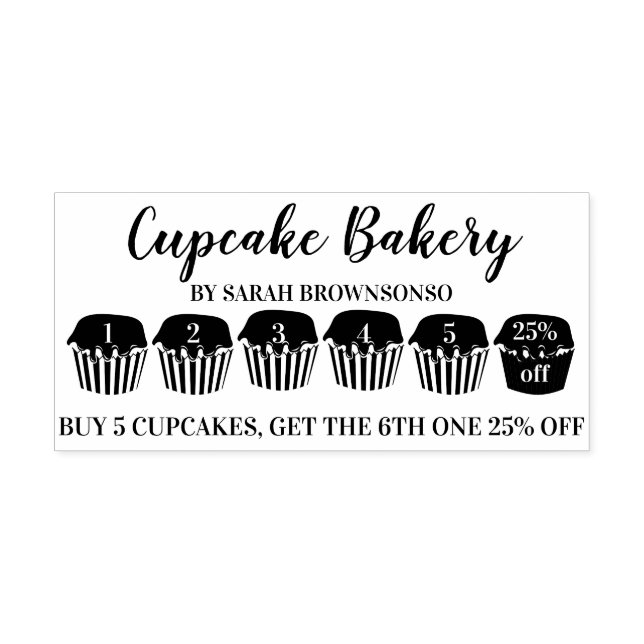 Cupcakes Köp Fem Get One Rabatt Bageri Kundkort Självfärgande Stämpel (Design)