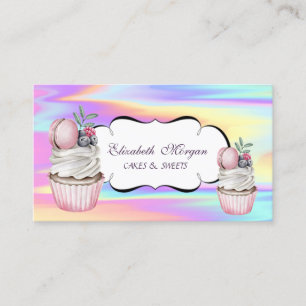 Cupcakes Macaron Bageri Färgglada Holografiska Visitkort