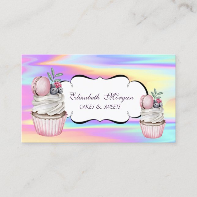 Cupcakes Macaron Bageri Färgglada Holografiska Visitkort (Framsida)