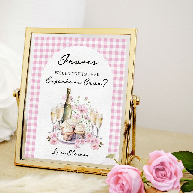 Cupcakes och Champagne Bröllopsdusch Favorit Bord Poster (Favors table sign from Cupcakes and Cava Bridal Shower Collection by Darling & May)