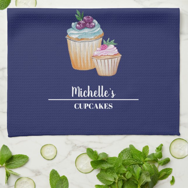 Cupcakes Och Frukter Akvarell Kökshandduk (Vikta)