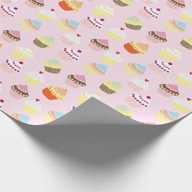 CUPCAKES ROSA MÖNSTER PRESENTPAPPER (Hörn)