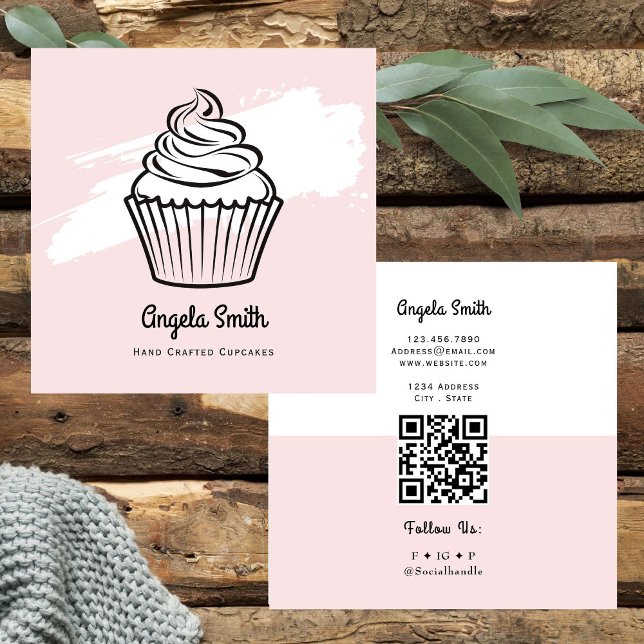 Cupcakes Trendig Webbplats Rosa  Fyrkantigt Visitkort (Skapare uppladdad)