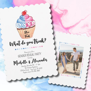 Cupcoa Gender Reveal Blue Rosa Photo Party Inbjudningar