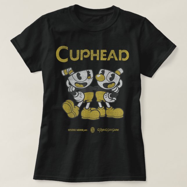 Cuphead och Mugman Best Buds Guld Kostym T Shirt (Design framsida)
