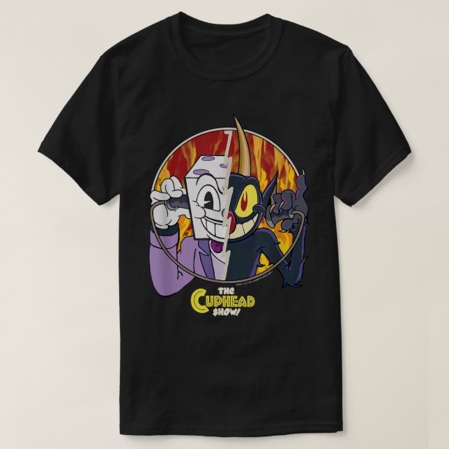 Cuphead show Kung Dice och Djävulen Split Pos T Shirt (Design framsida)