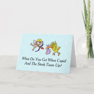 Cupid and Stork Valentine Day Birthday Card Kort