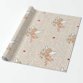 Cupid ängel i vitt och guld på Alla hjärtans dag Presentpapper