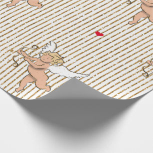 Cupid ängel i vitt och guld på Alla hjärtans dag Presentpapper