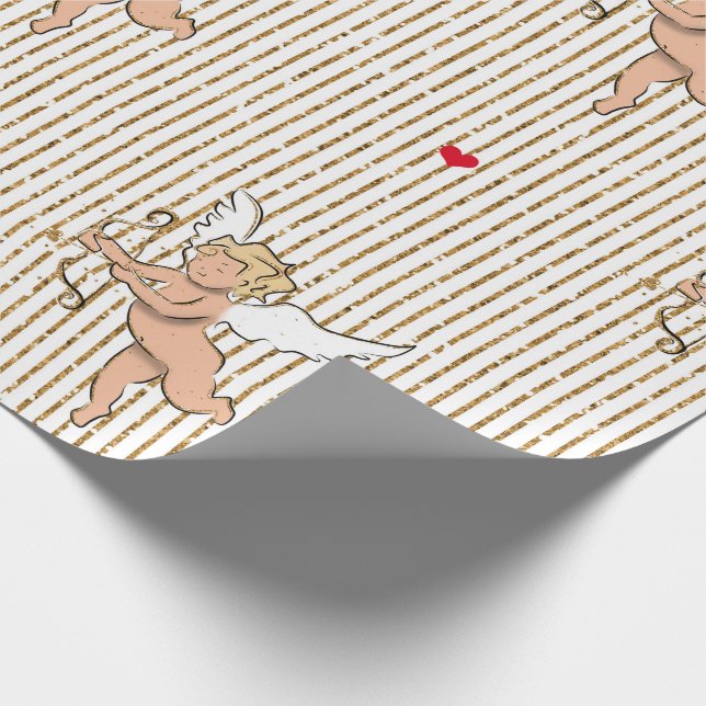 Cupid ängel i vitt och guld på Alla hjärtans dag Presentpapper (Hörn)