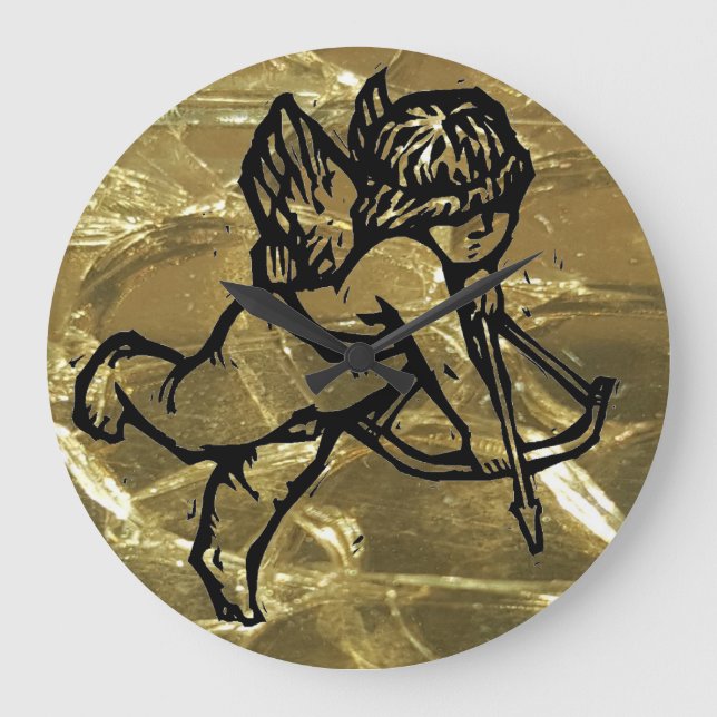 Cupid Angel-julklocka Black Guld Stor Klocka (Framsida)