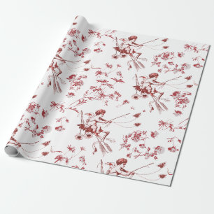 Cupid Angel Red Blommigt Toile Vintage Cute Chic Presentpapper
