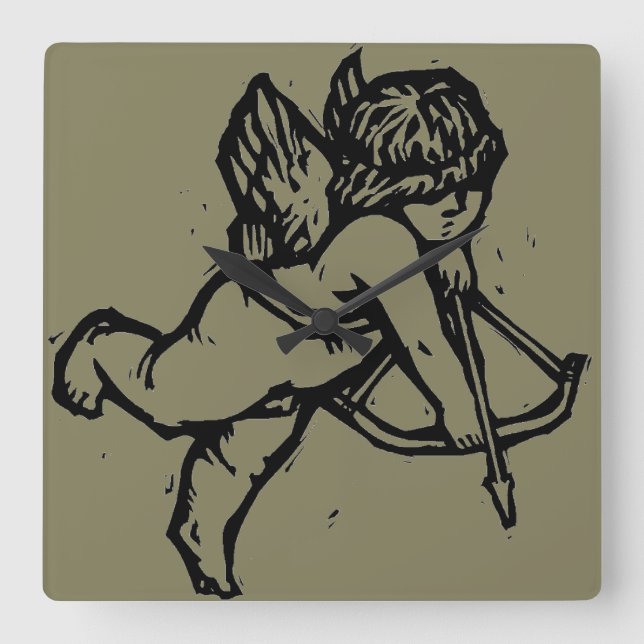 Cupid Angel Valentine Clock Clay Bäck Fyrkantig Klocka (Framsida)