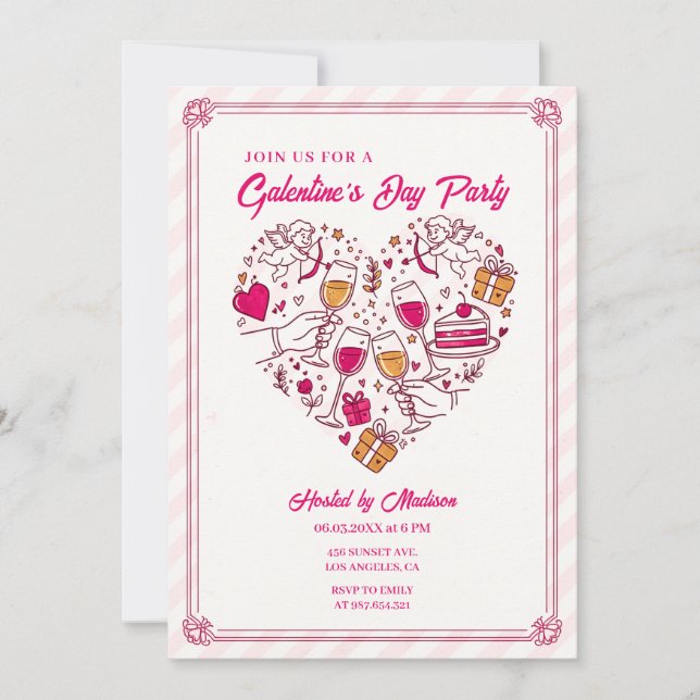 Cupid Änglar Galentines Inbjudan Hjärtformad Desig (Framsida)