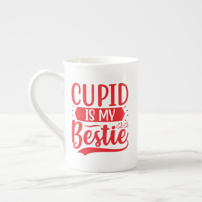 cupid är min bestie benporslin mugg (Vänster)
