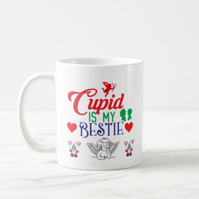 Cupid är mitt Bestie Romantic Valentine-Trendig Kaffemugg (Vänster)