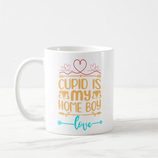 Cupid är My Home Boy Glossy Trendig Valentine Kaffemugg (Vänster)
