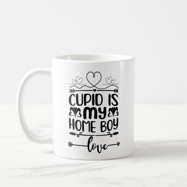 Cupid är My Home Boy Romantic Trendig Valentine Kaffemugg (Vänster)