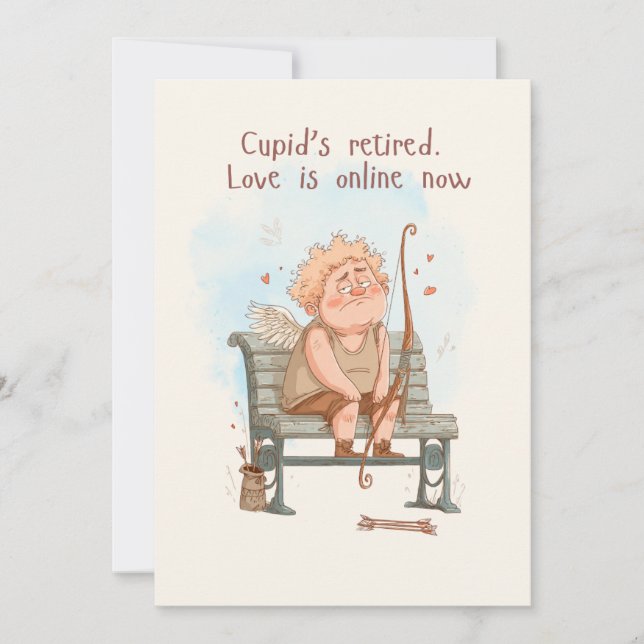 Cupid är pensionerad. Kärlek är online nu Julkort (Framsida)