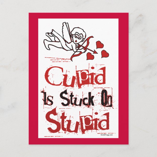 Cupid är satt på ett Anti alla hjärtans dag vykort (Framsida)