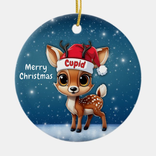 Cupid Baby Deer, Fawn, Doe, Reindeer🦌 🎄 Julgransprydnad Keramik (Framsidan)