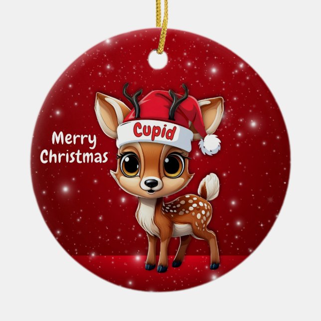 Cupid Baby Deer, Fawn, Doe, Ren🦌 🎄 Julgransprydnad Keramik (Framsidan)