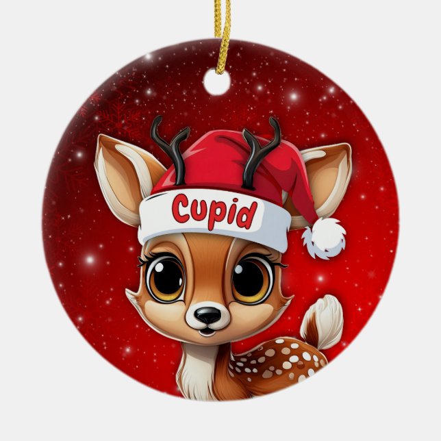 Cupid Baby Deer, Fawn, Doe, Ren🦌 🎄 Julgransprydnad Keramik (Framsidan)