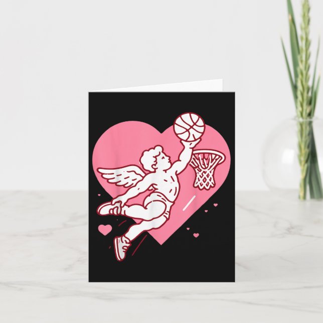 Cupid Basketball Valentines day Heart Dunking Bask Kort (Framsida)