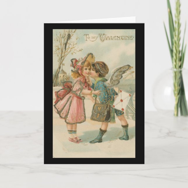 Cupid Boy and Girl i Rosa Greeting Card Helgkort (Framsida)