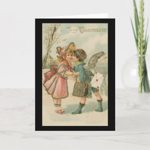 Cupid Boy and Girl i Rosa Greeting Card Helgkort