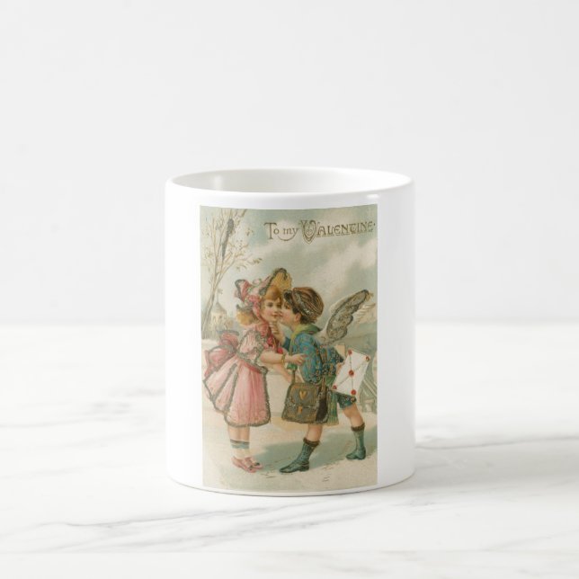 Cupid Boy and Girl på Rosa Valentine Kaffemugg (Center)