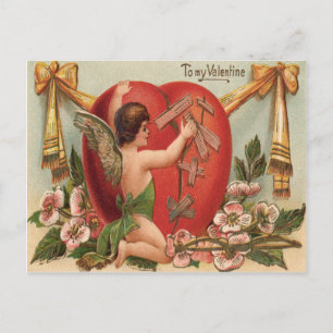 Cupid Broken Heart Patching Flowers Vykort
