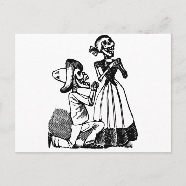 Cupid Calavera, Skeleton Älskare c. 1900-talet Vykort (Framsida)