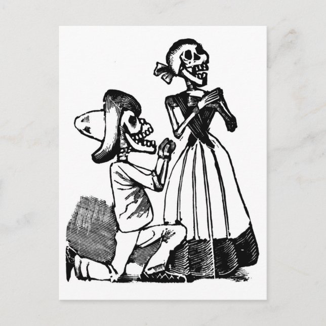Cupid Calavera, Skeleton Älskare c. 1900-talet Vykort (Framsida)