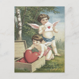 Cupid Cherub Angel Box Heart Valentine Helg Vykort