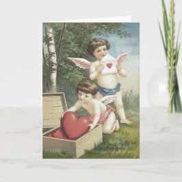 Cupid Cherub Angel Box Heart Valentine Helgkort