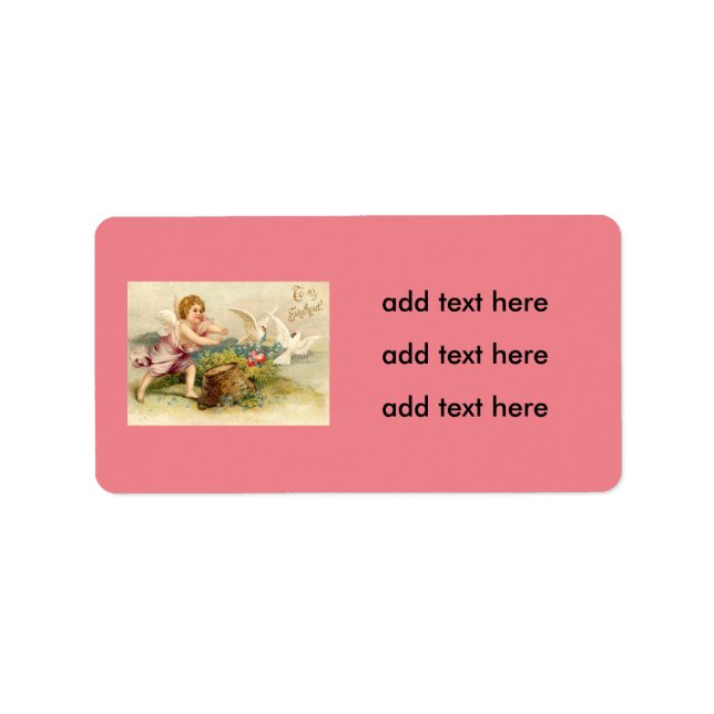 Cupid Cherub Angel Dove Heart Adressetikett (Framsidan)
