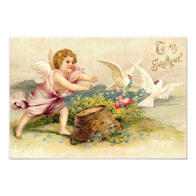 Cupid Cherub Angel Dove Heart Fototryck (Framsidan)