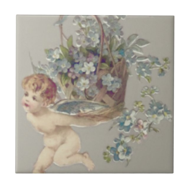 Cupid Cherub Angel Glöm-Me-Not Kakelplatta (Framsidan)