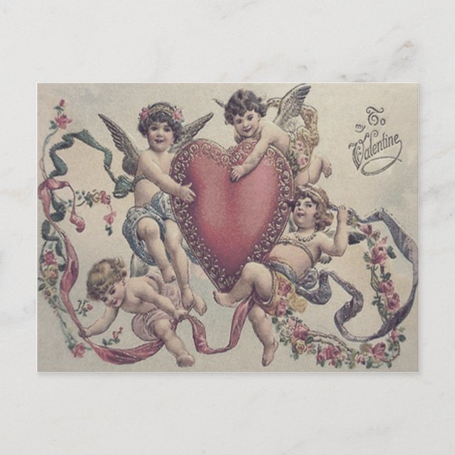 Cupid Cherub Angel Heart Flowers Vykort (Framsida)