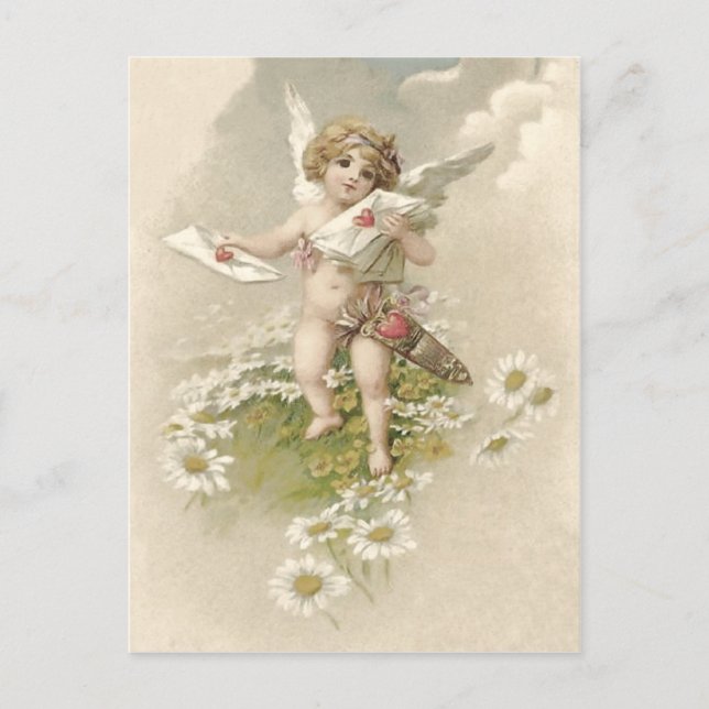 Cupid Cherub Angel Valentine Daisy Helg Vykort (Framsida)