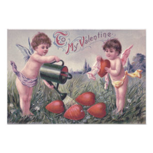 Cupid Cherub Angel Watering Heart Fototryck