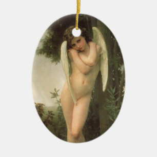 Cupid (Cupidon) Angel Porträtt av Bouguereau Julgransprydnad Keramik