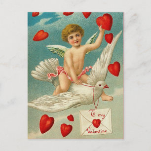 Cupid Deliving Hearts på en duva Vykort