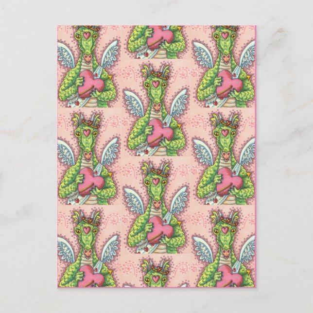 CUPID-DRAGON, HJÄRTA OCH PÄRGFANTASIVVALENTINER HELG VYKORT (Framsida)