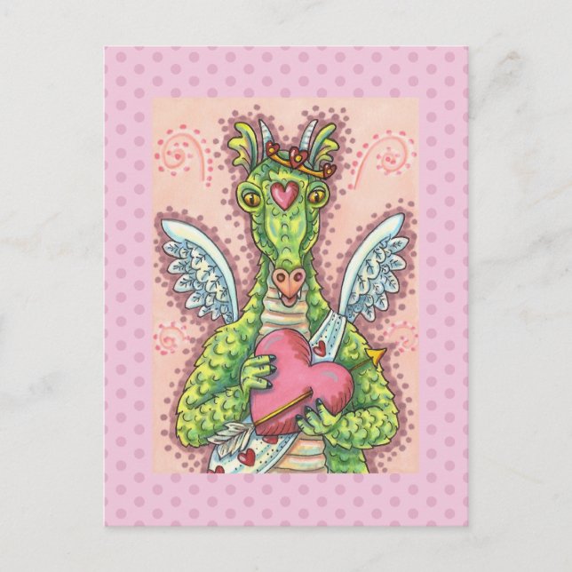CUPID-DRAGON, HJÄRTA OCH PÄRGFANTASIVVALENTINER HELG VYKORT (Framsida)