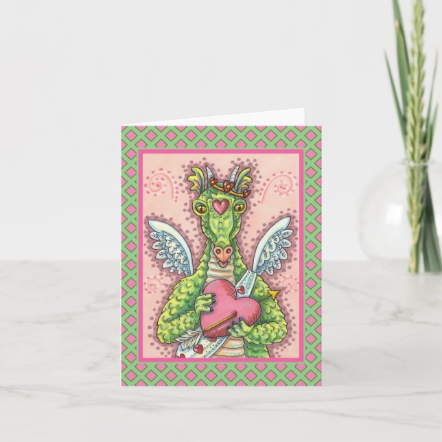 CUPID-DRAGON, HJÄRTA OCH PÄRGFANTASIVVALENTINER HELGKORT (Framsida)