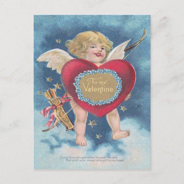Cupid Heart Bow Arrow Stars Clouds Heavens Vykort (Framsida)