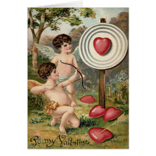 Cupid Heart Bow Arrow Target Fält Hälsningskort